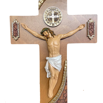 ST. BENEDICT CRUCIFIX WITH COPPER MOSAIC ACCENTS